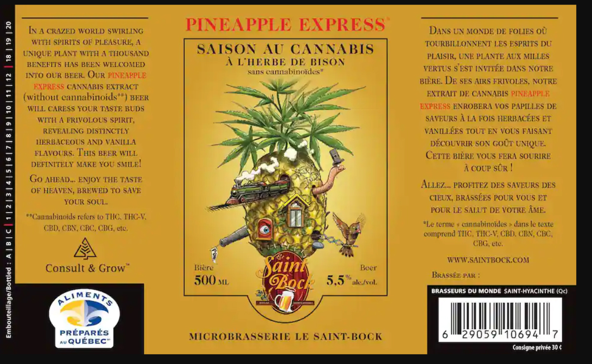 Cannabis infused beer - brasseurs du monde - consult and grow - pinneaple express